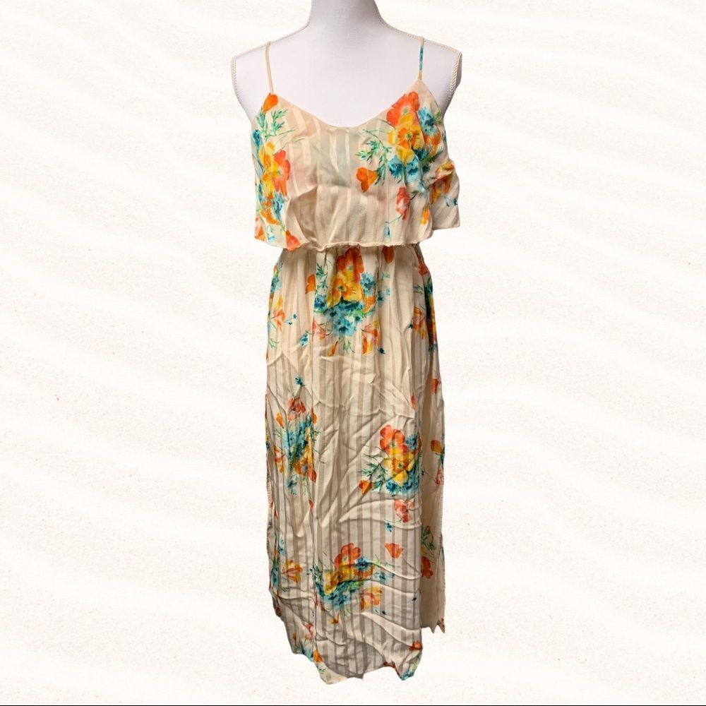 🌈TopShop floral print stripe maxi dress side slit spaghetti strap low back